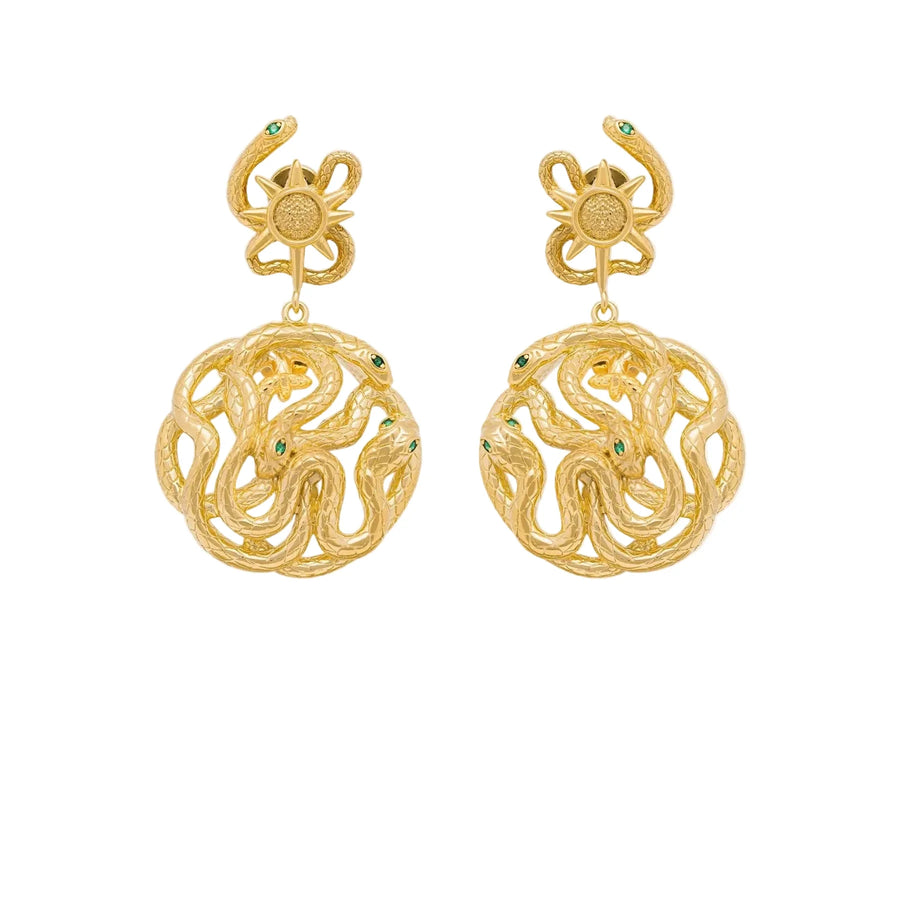 THENUM Soleil Serpent × Núra Luxor Drop earrings – gold serpent earrings in sterling silver