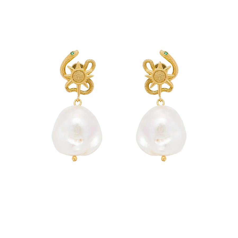 THENUM Serpent du Soleil Earrings × Baroque Pearl