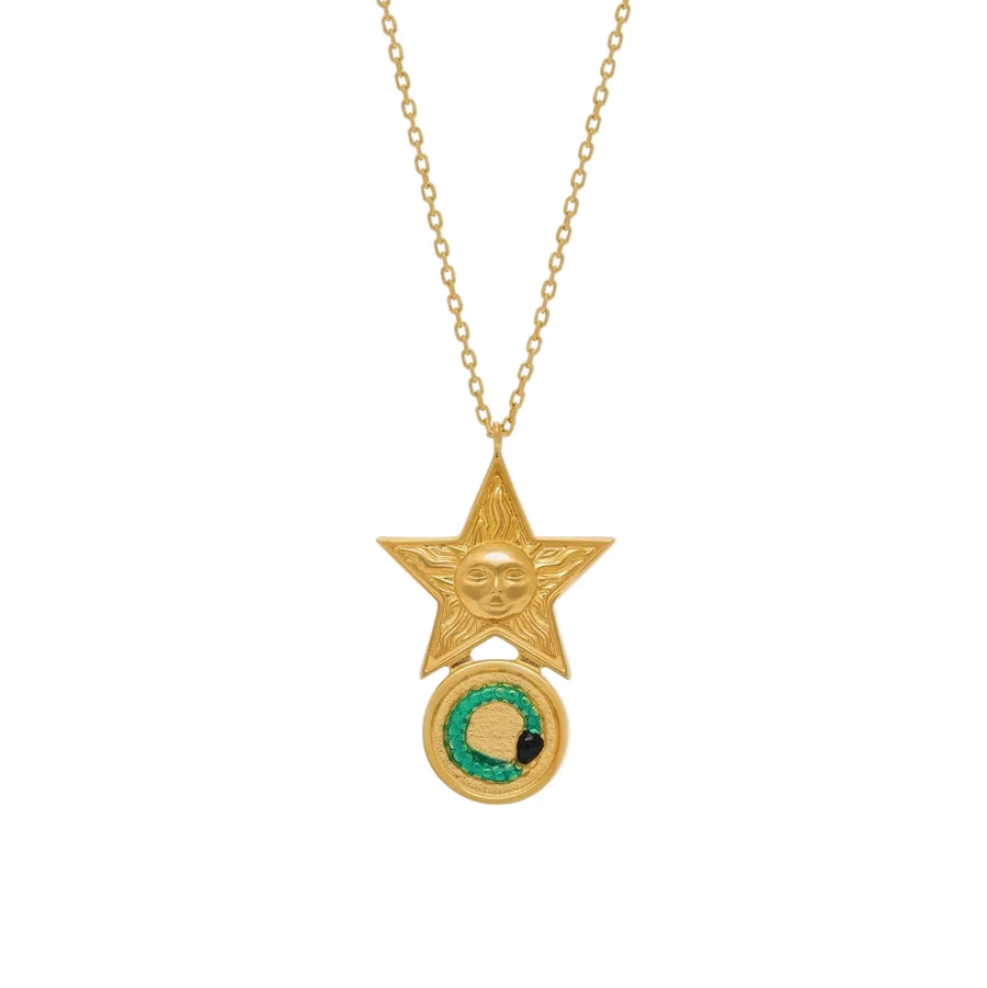 THENUM Starseal × Serpent Medallion Necklace – gold star and serpent pendant