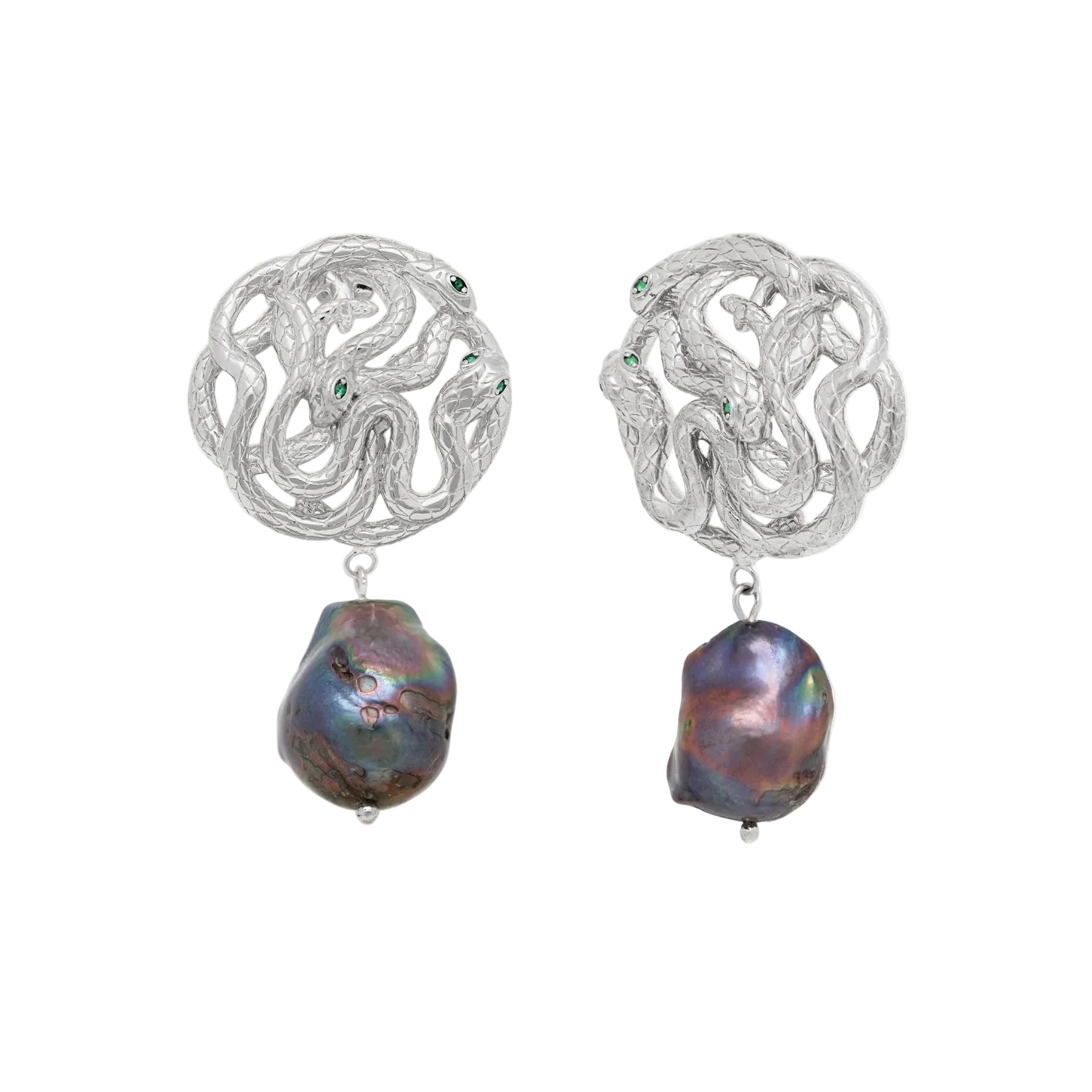 Gothic Serpent Earrings with black pearl
