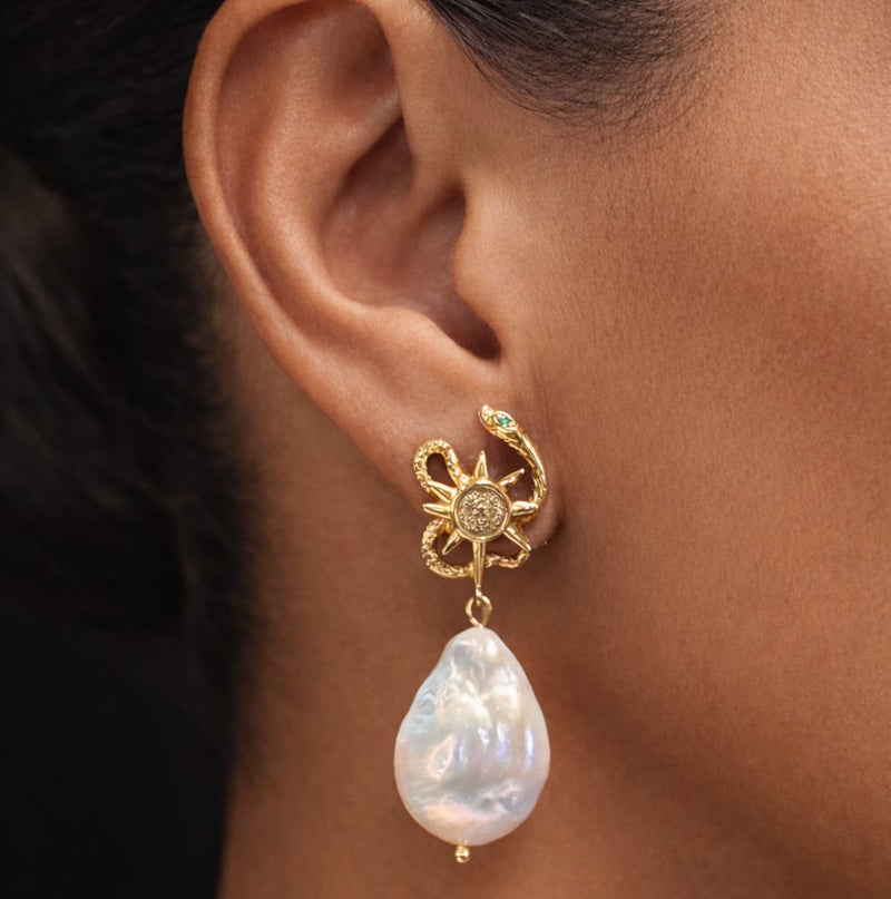 Serpent du Soleil Earrings × Baroque Pearl